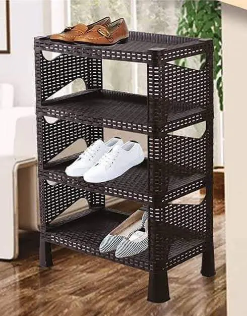 El Watania Rattan Shoe Rack, Black, 4 Floors