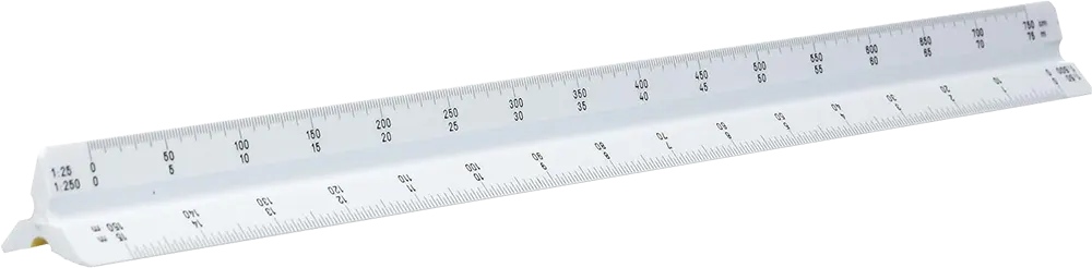 Scale ruler in the shape of a triangle, silver