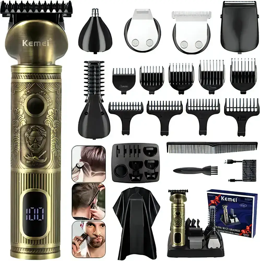 Kemei 21-in-1 Multi-function Rechargeable Hair Clipper, Waterproof, Gold, KM-1637