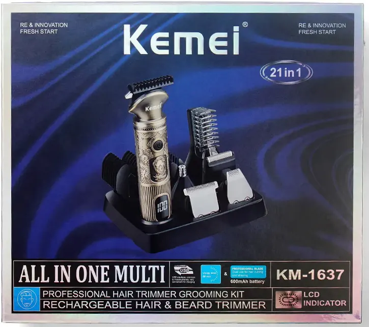 ماكينة حلاقة كيمي متعددة الاستخدامات 21 في 1، قابلة للشحن، ، مقاومة للماء، لون ذهبي، موديل KM-1637