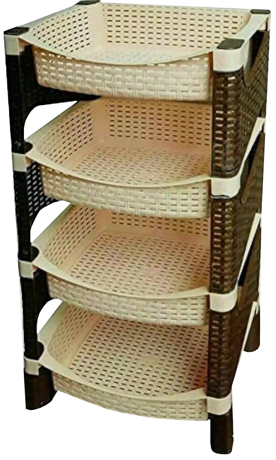 El Watania Rattan Trolley, Beige In Brown Frame, 4 Floors