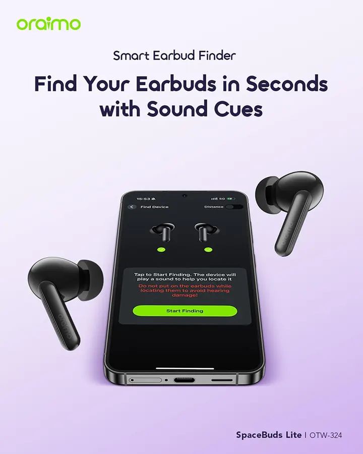 سماعات اذن لاسلكية أوريمو سبيس بادز لايت ، 500 مللي ، بلوتوث 5.4 ، ANC ، مقاومة للماء ، اسود ، OTW-324