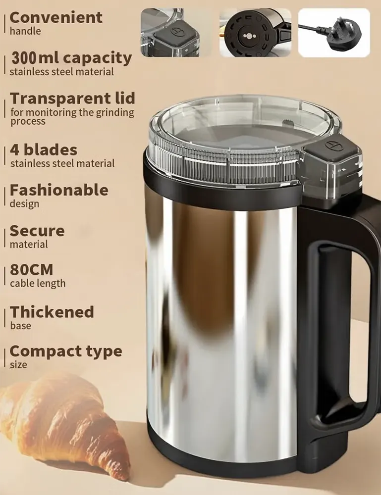 Silvers Crvist Coffee Grinder, 300W, 150g, Stainless Steel, Silver