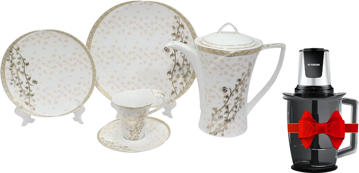 طقم صيني مدور انفينتي نيو لوفر ، ابيض في جولد ، 124 قطعة + كبه فريش، 700 وات، 2 لتر، أسود، CH-700AS