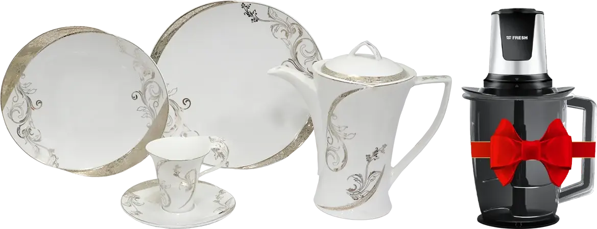 طقم صيني  سفره انفينتي ماربيلا بلاتين ، 124قطعة + كبه فريش، 700 وات، 2 لتر، أسود، CH-700AS