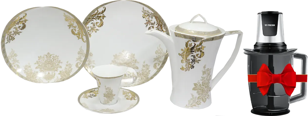 طقم صيني انفينتي لوريت ابيض في جولد ، 124 قطعة + كبه فريش، 700 وات، 2 لتر، أسود، CH-700AS