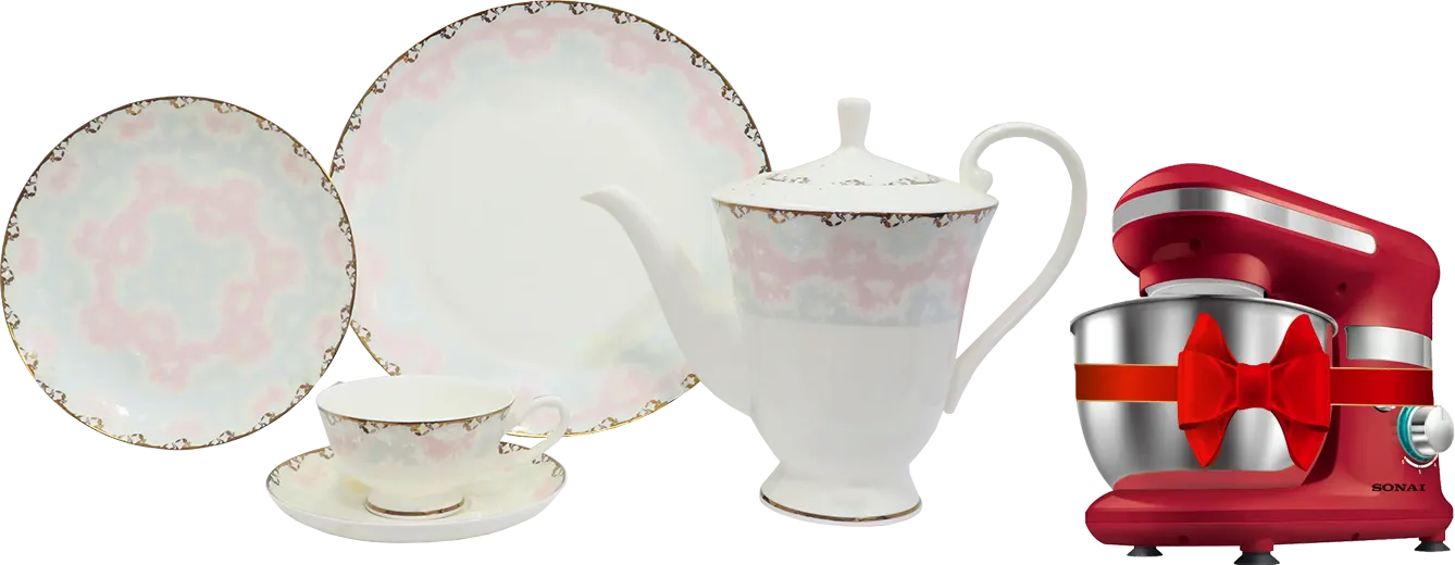طقم صيني مدور ، ابيض في بينك اطار جوبلد ، 111 قطعة ، 12762 + عجان سوناي، 600 وات، 4 لتر، 6 سرعات، أحمر، SH-M770
