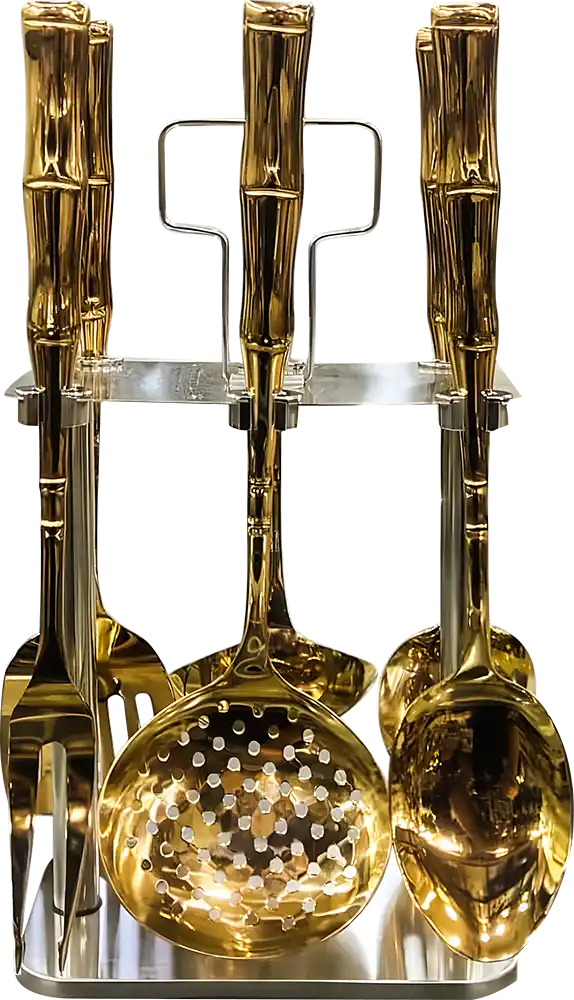 Al-Andalus Stainless Steel 6-Piece Serving Set with Stand, Gold Color, Model 291 + Touch El Zenouki Fan Heater, 2000 W, White, 41111-33