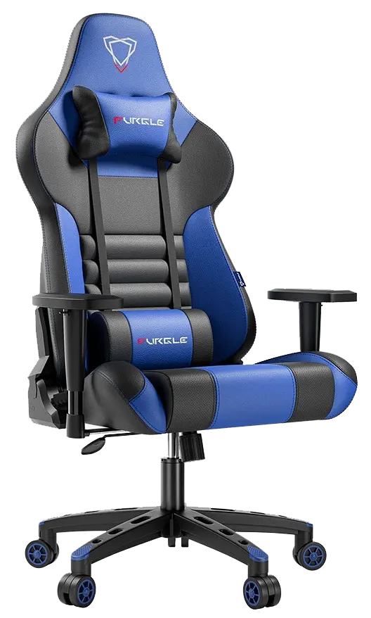 كرسي مكتب جيمنج ، بمسند ظهر مع مساند ذراع قابلة للتعديل ، مزود بمسند رأس ودعامة لأسفل الظهر ، أزرق x أسود