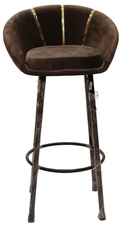 Velvet bar stool, high back, brown, gold stripe