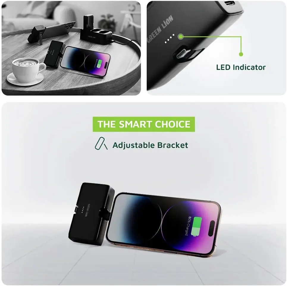 باور بانك 3 في 1 من جرين ليون، 3 باور بانك × 5000 مللي امبير، 20 وات، قاعدة شحن، مؤشر ليد، موصل Type-c و lightning ، أسود