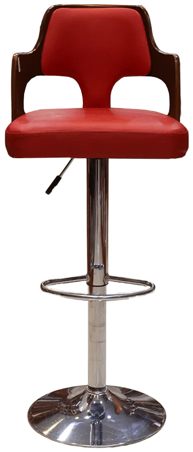 Hydraulic bar stool with wooden backrest, red