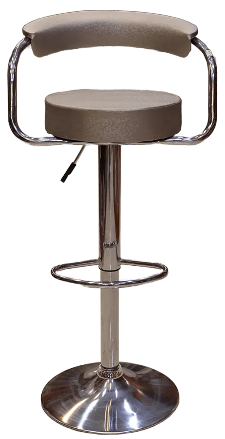 High bar stool, leather x metal, silver