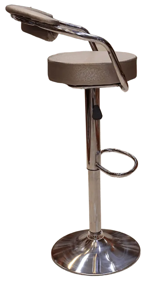 High bar stool, leather x metal, silver