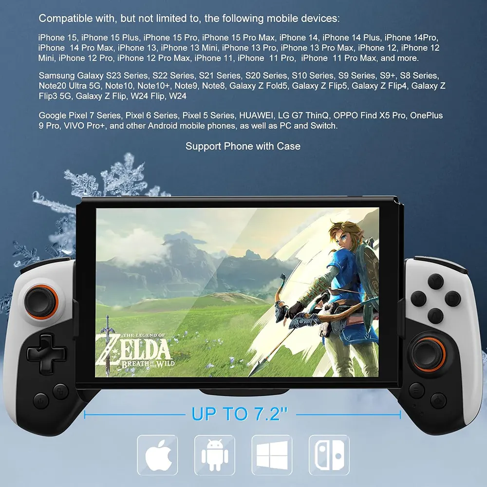 وحدة تحكم ألعاب كول شارك للهواتف الذكية مع مبرد، وحدة تحكم لاسلكية، مزودة بزرين خلفيين قابلين للبرمجة والاهتزاز، وقت تشغيل 10-15 ساعة، أبيض