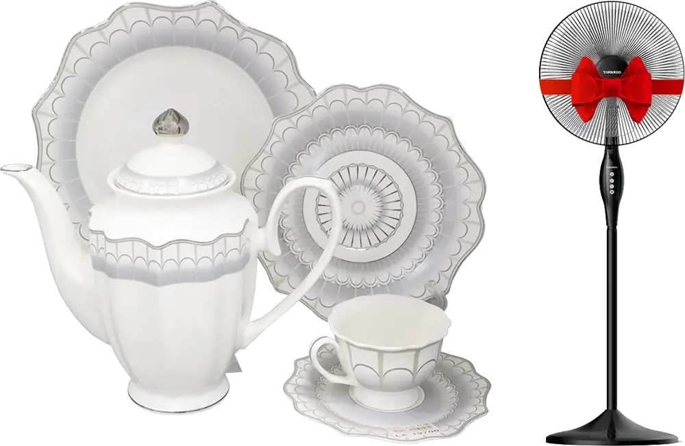 طقم صيني للسفره كينج ، 111 قطعة ، ابيض ، YY-08 + مروحة استاند تورنيدو، 16 بوصة، أسود ، TSF-16W