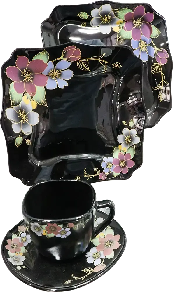 Arcopal 58-Piece Octagonal Dinner Set, Black, Model 2434