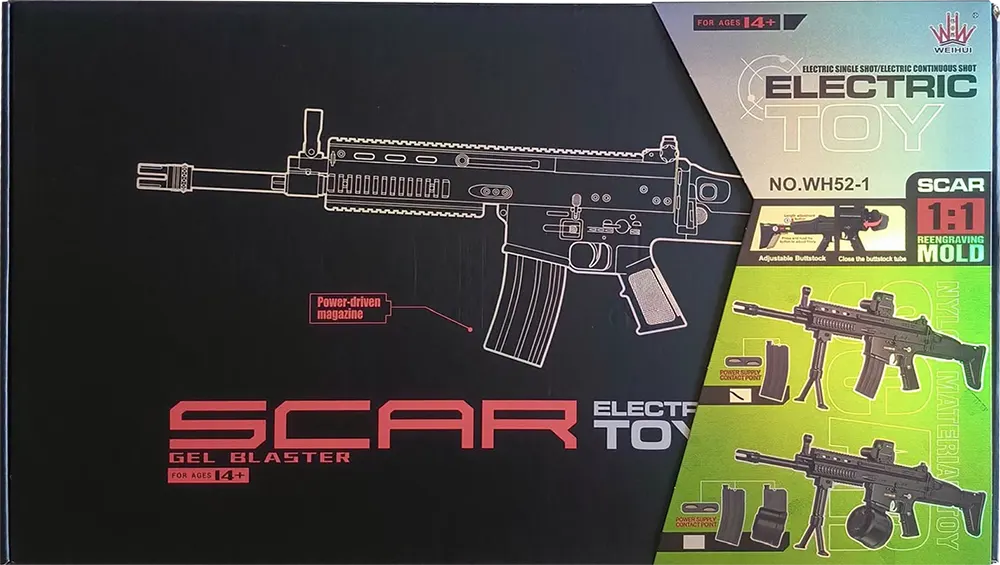 بندقية طلقات جل كهربائية من نوع scar ، تصميم واقعي 1:1، ملحقات متعددة ،WH53-52-56-50