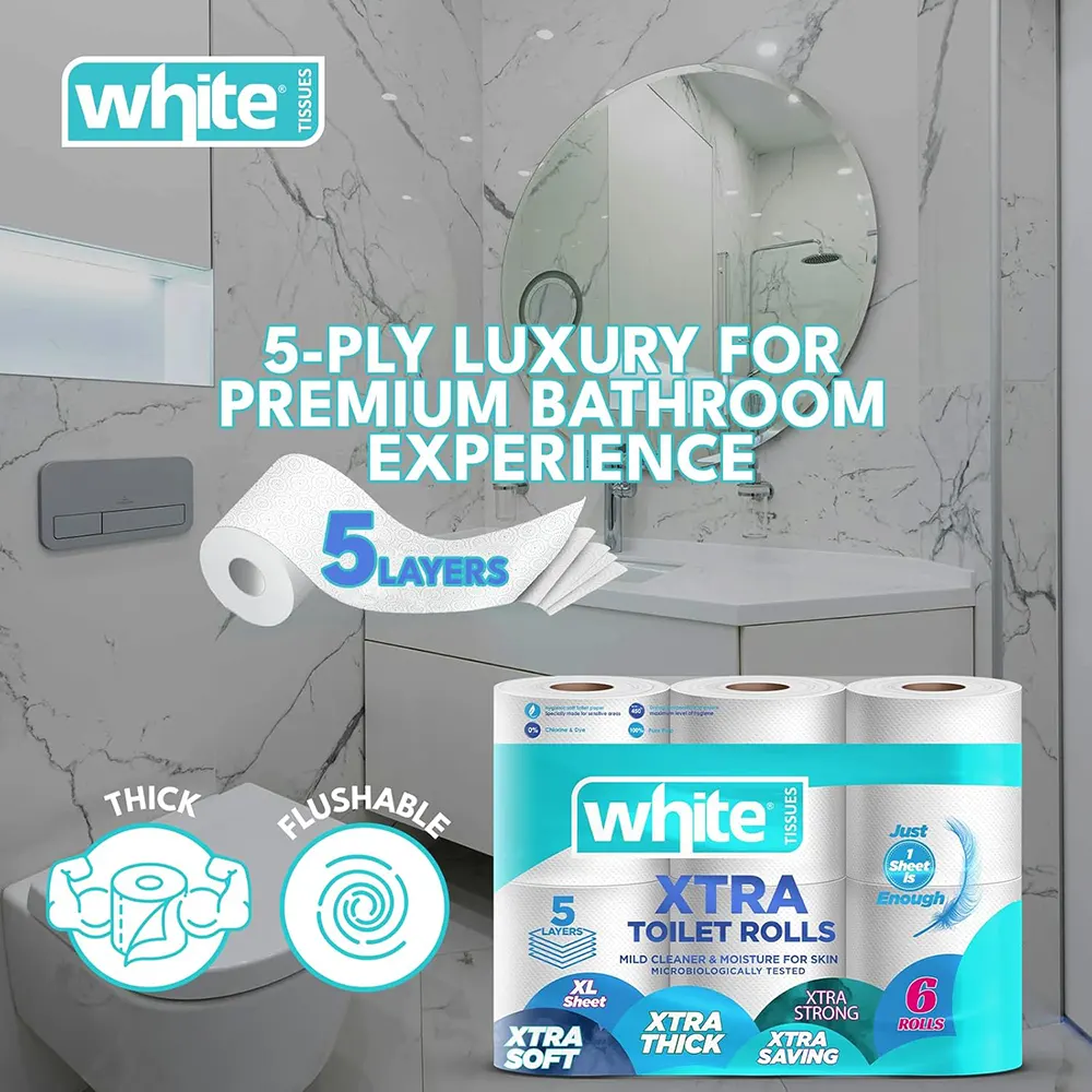 White Extra Soft Toilet Tissue, 6 Rolls, 5 Ply