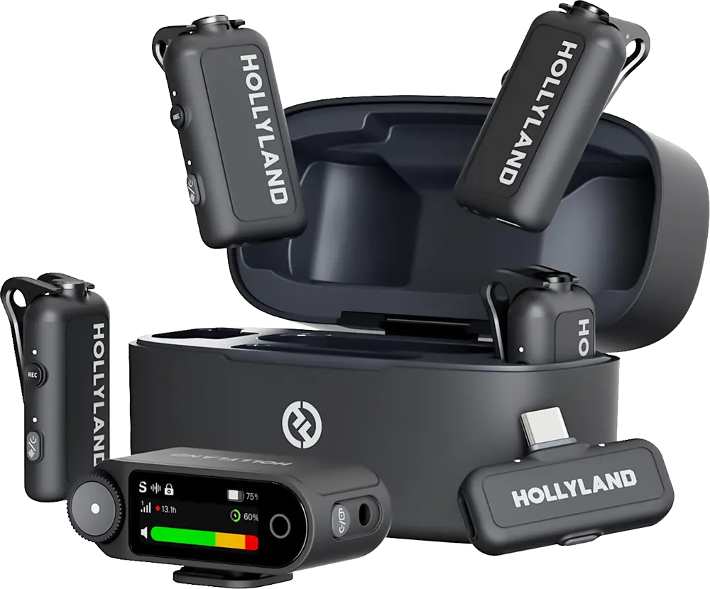 Hollyland Lark Maxx 2 Wireless Condenser Microphone, 2.4GHz Frequency, 4 Audio Channels, 4 Transmitters, Omnidirectional Pickup Mode, 340m Range, Gray, M71CB3