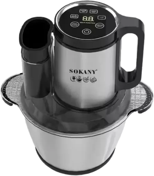 Sokany Digital Chopper, 1000 Watts, 3.5 Liters, 6 in 1, Stainless Steel, SK-06012N (with Elmaghraby Warranty)