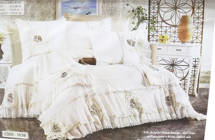 Applique Guipure Sheet Set, 4 Pieces, 280X240, Assorted Colors, Code 1038