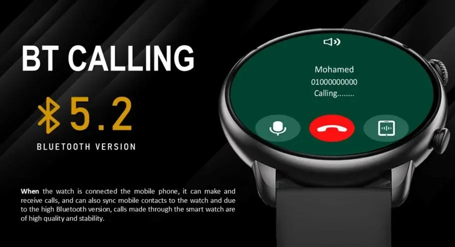 ساعة ذكية SGW-Ultra من Smart Gate، شاشة لمس AMOLED مقاس 1.43 بوصة، بلوتوث V5.2، مقاومة للماء IP68، بطارية 280 مللي أمبير-ساعة، لون أسود