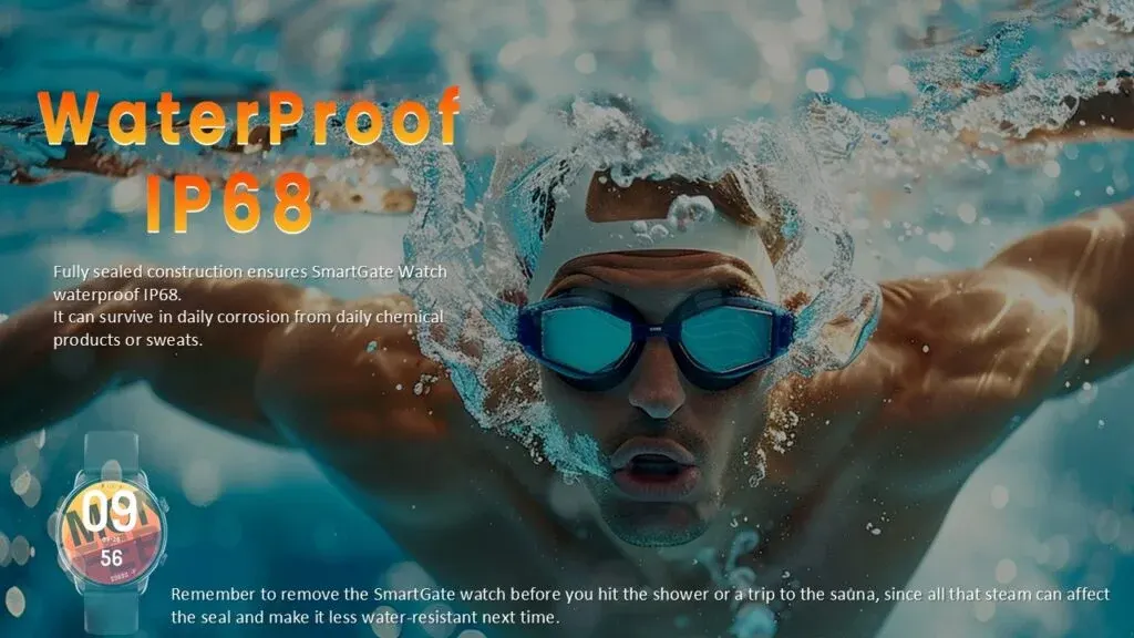 ساعة ذكية SGW-Ultra من Smart Gate، شاشة لمس AMOLED مقاس 1.43 بوصة، بلوتوث V5.2، مقاومة للماء IP68، بطارية 280 مللي أمبير-ساعة، لون أسود