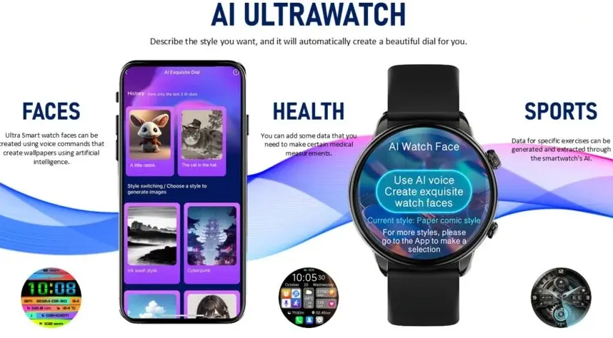 ساعة ذكية SGW-Ultra من Smart Gate، شاشة لمس AMOLED مقاس 1.43 بوصة، بلوتوث V5.2، مقاومة للماء IP68، بطارية 280 مللي أمبير-ساعة، لون أسود