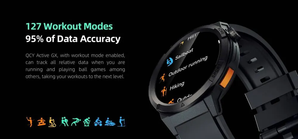 ساعة سمارت كيو سي واي ACTIVE GX، شاشة أموليد 1.43 بوصة، مقاومة ip68، وقت تشغيل 7 أيام ، أسود