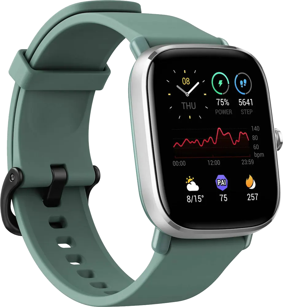 ساعة أمازفيت الذكية جي تي إس 2 ميني، شاشة لمس أموليد 1.55 بوصة، مقاومة للماء حتى عمق 5 أمتار، بطارية 220 مللي أمبير-ساعة، لون أخضر