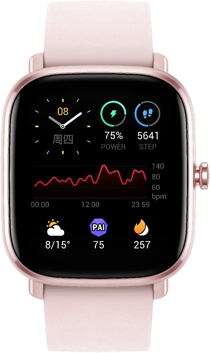 ساعة أمازفيت الذكية جي تي 2 إس ميني، شاشة لمس أموليد 1.55 بوصة، مقاومة للماء حتى عمق 5 أمتار، بطارية 220 مللي أمبير-ساعة، لون بينك