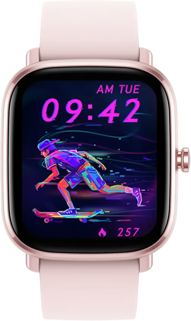 ساعة أمازفيت الذكية جي تي 2 إس ميني، شاشة لمس أموليد 1.55 بوصة، مقاومة للماء حتى عمق 5 أمتار، بطارية 220 مللي أمبير-ساعة، لون بينك