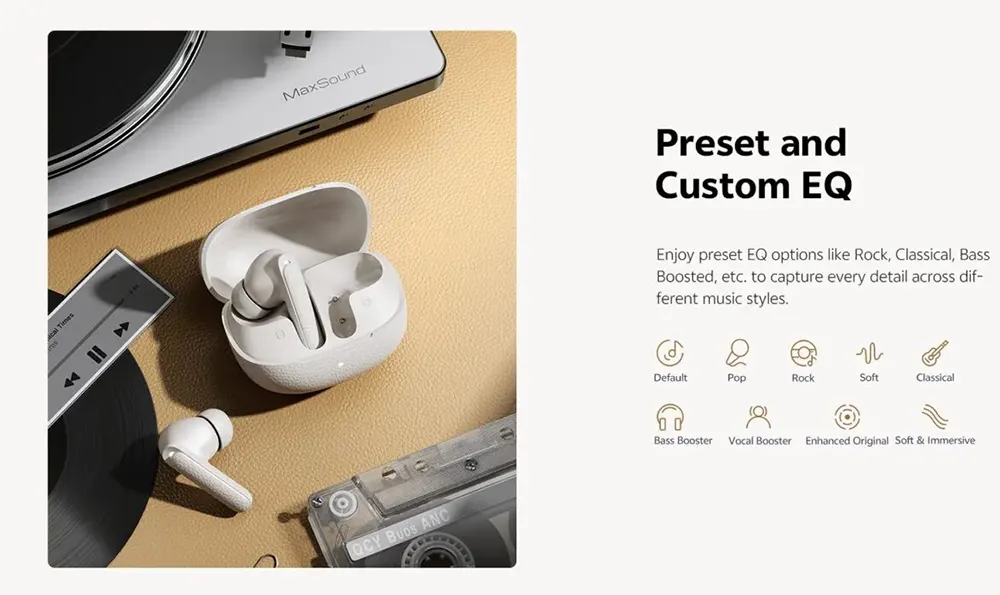 سماعة اذن لاسلكية كيو سي واي T15، بلوتوث 5.5، خاصية ANC تكيفي حتى 45 ديسيبل، وقت تشغيل 25 ساعة، رمادي فاتح، BH24HT15A