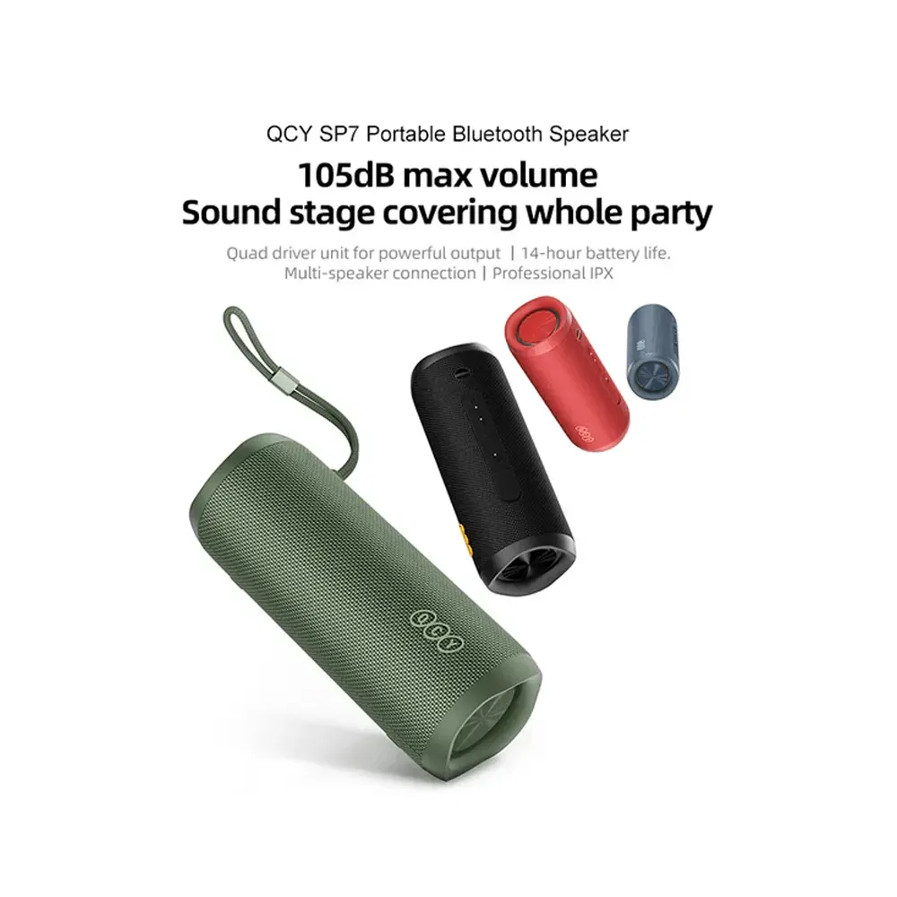 QCY Portable Speaker, Bluetooth 5.4, IPX7 Water Resistance, 14 Hour Playtime, RGB Lighting, Green, SP7