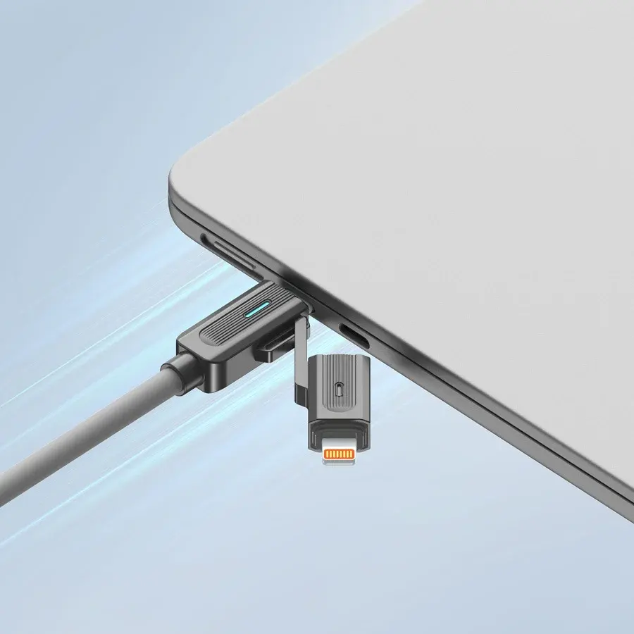 Riversong Hercules C7 Fast Charging Cable, 66W Charging Power, 2 Type-C Connectors, 1 Type-A Connector, 1 Lightning Connector, Gray, CT63