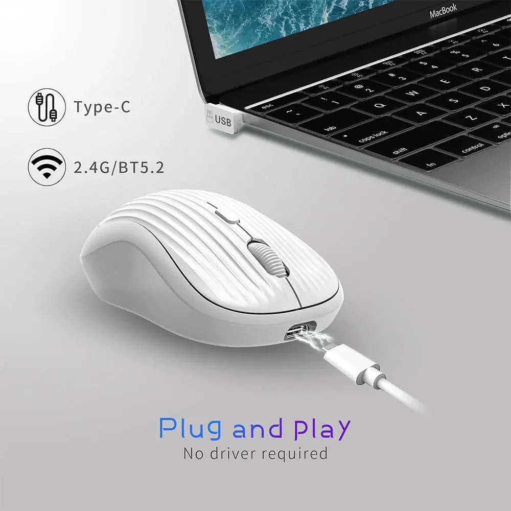 GigaMax Plus Wireless Mouse, Rechargeable, 3200 DPI, 4 Buttons, White, GM-16