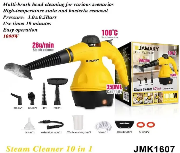 جهاز تنظيف بالبخار 10 في 1 من جاماكي، 1000 وات، خزان سعة 350 مل، أصفر، JMK1607