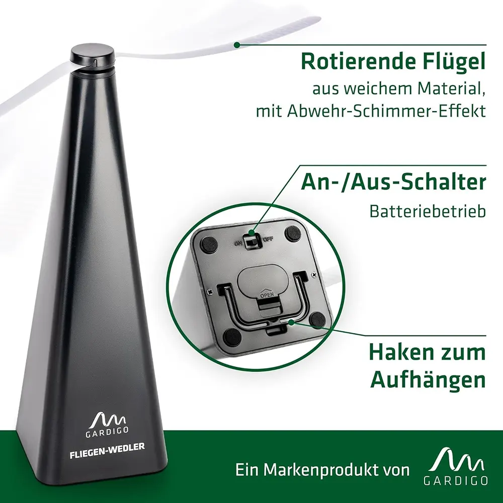 جهاز طرد الذباب والحشرات جارديجو، تعمل بالشحن USB، شفرات دوارة ناعمة وآمنة، أسود