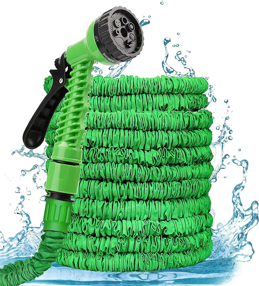 Flexible water hose, 30 meters (100 feet), expandable, 7-function spray nozzle, suitable for garden, car washing, and garden watering, easy to store, green, 2165