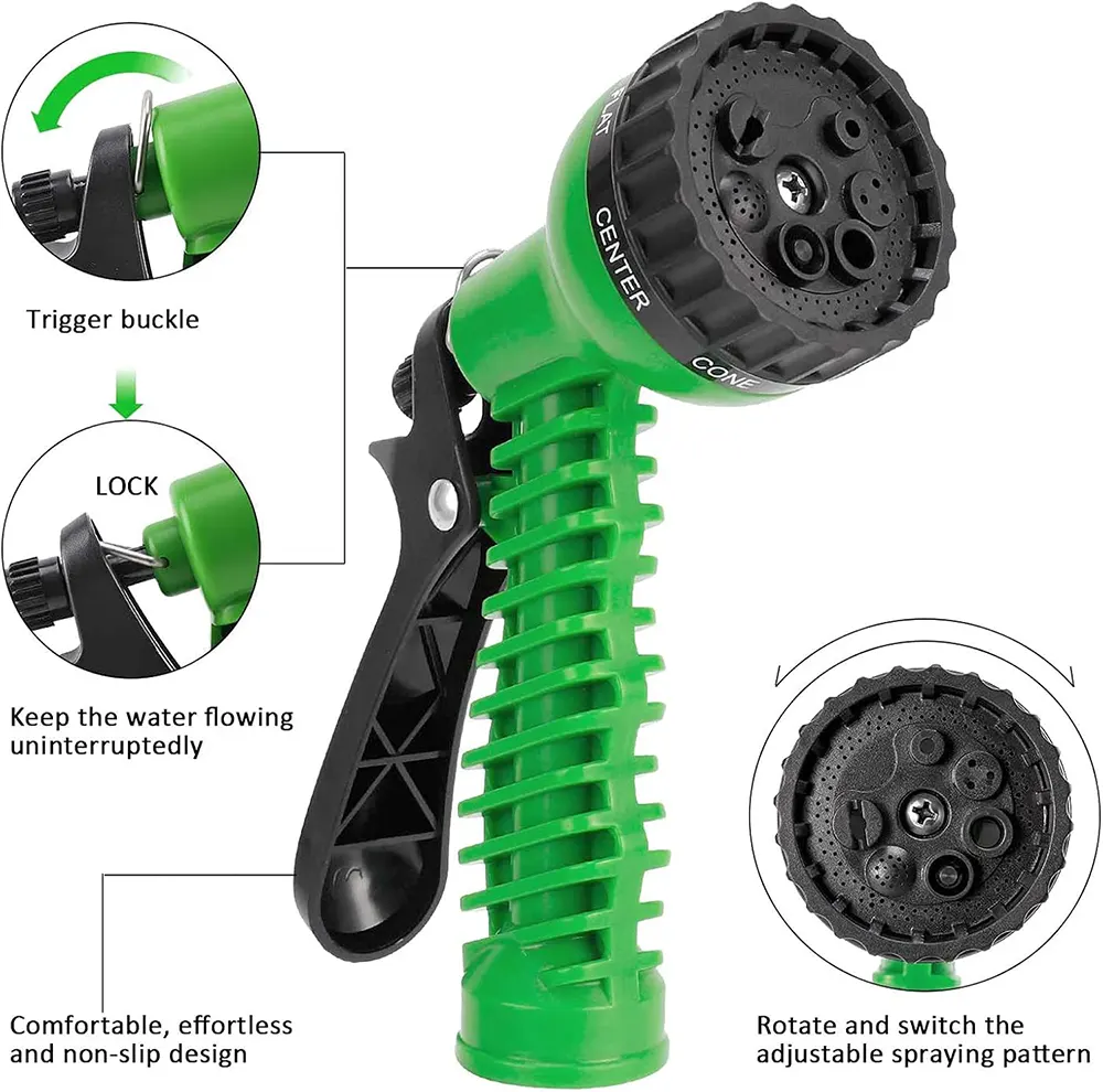 Flexible water hose, 30 meters (100 feet), expandable, 7-function spray nozzle, suitable for garden, car washing, and garden watering, easy to store, green, 2165