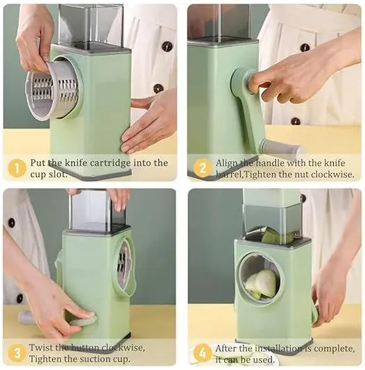 قطاعة خضروات متعددة الوظائف، 2 شفرات تقطيع وشفرة مبشرة، أخضر، 125226