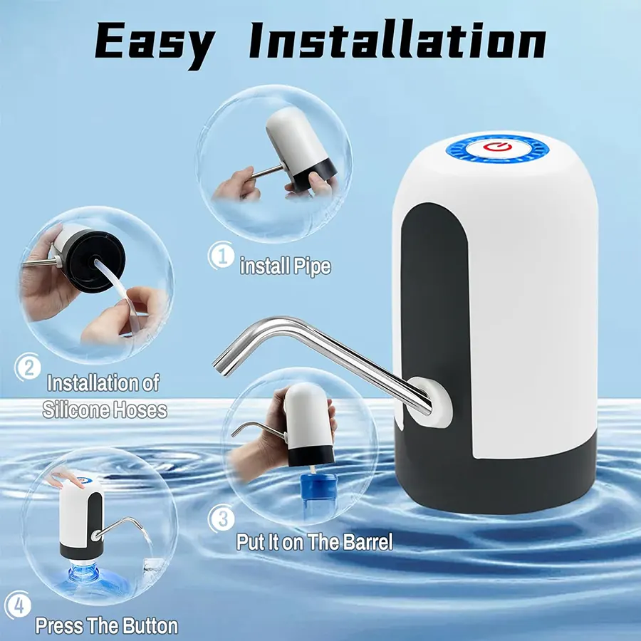 Electronic water bottle pump, rechargeable