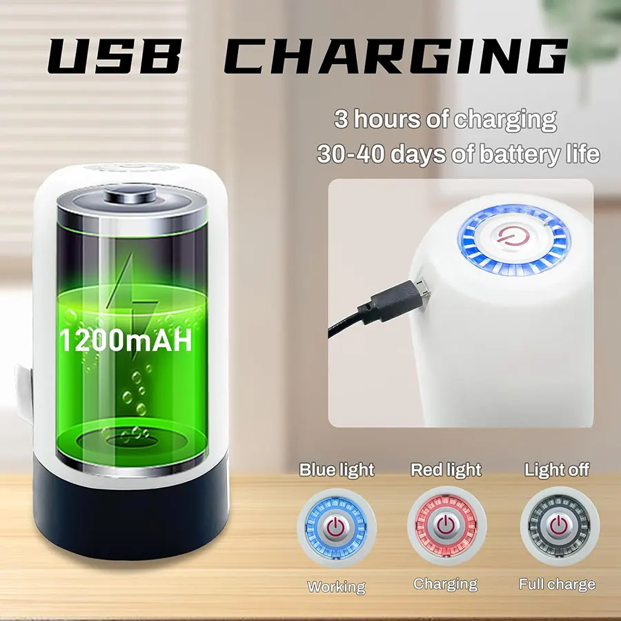 Electronic water bottle pump, rechargeable