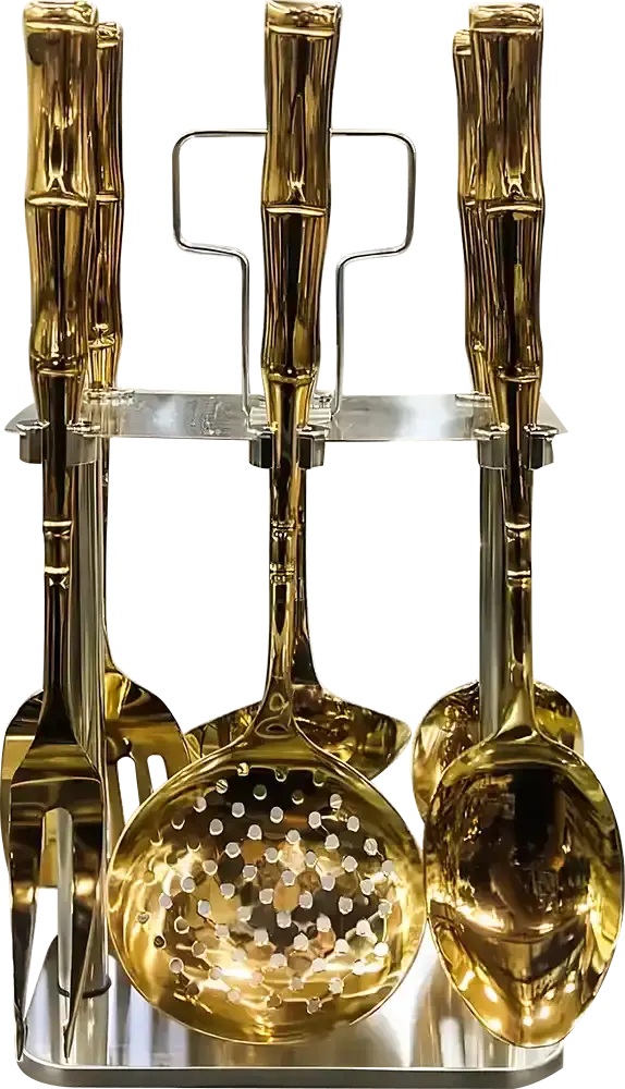 طقم توزيع استلس الاندالس 6 قطع مع حامل، لون ذهبي ، موديل 291