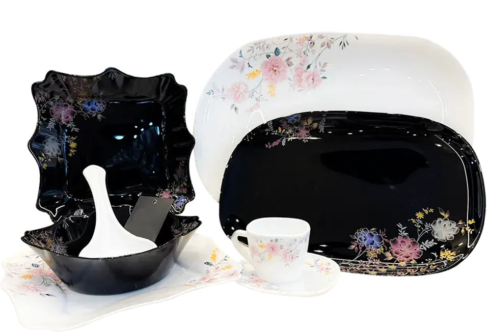 طقم اركوبال مثمن مكس ، ابيض في اسود ، 58 قطعة