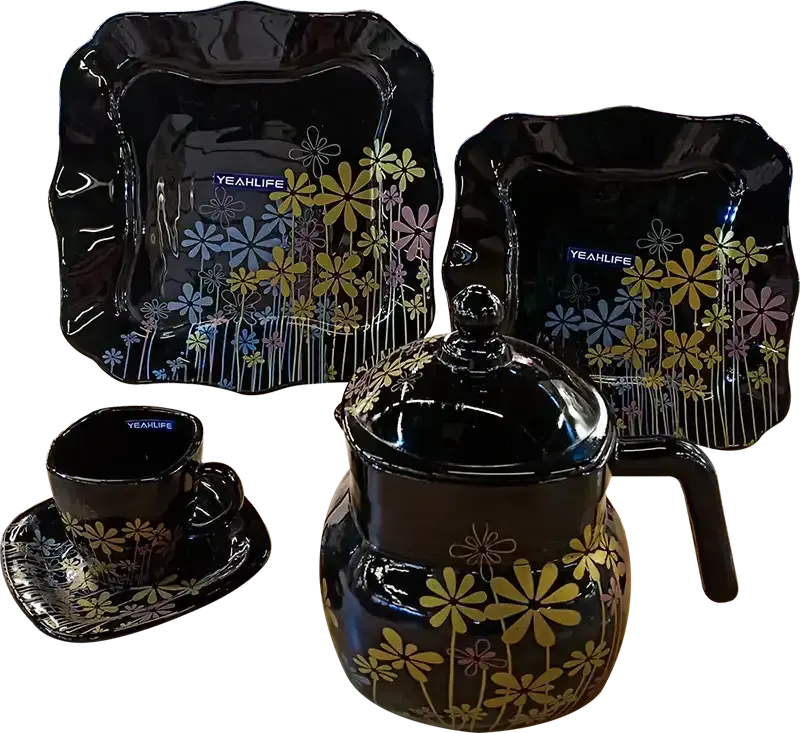 Arcopal Yahlife 60-Piece Octagonal Dinner Set, Black, Model Y19064-1