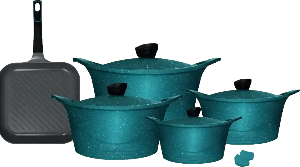 طقم حلل جرانيت جلورى لوكس + جريل، 11 قطعة، أخضر