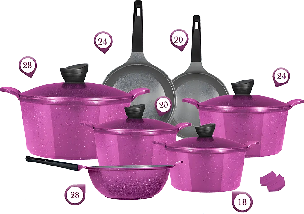 طقم حلل جرانيت جلوري 13 قطعة لوكس، مسدس الشكل، لون  موف