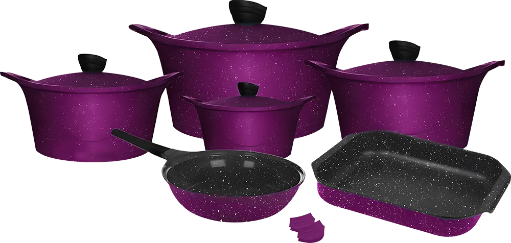 Glory Cookware Set, 12 Pieces, 4mm Thick, Scratch Resistant, Dark Purple